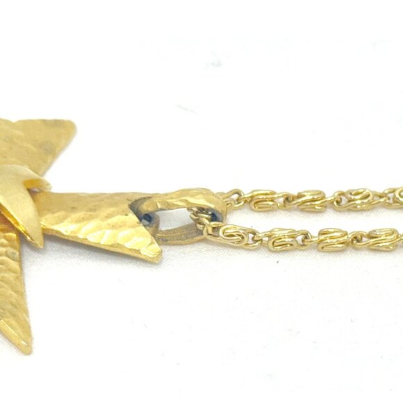 Large Hammered Texture Gold Tone Vintage Cross Pendant w/Classic Snail Chain 23" - Picture 6 of 7